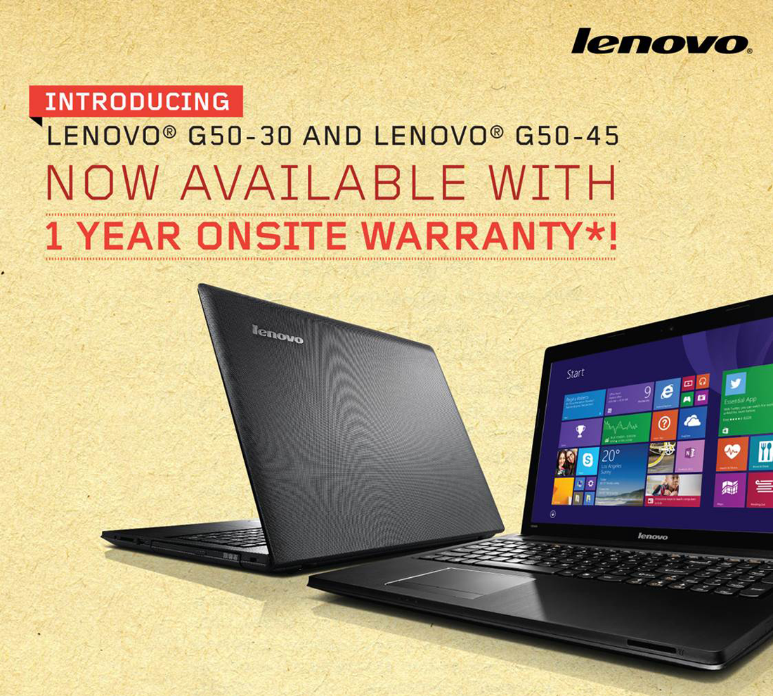 Lenovo G50-30 and G50-45 1 year onsite warranty 