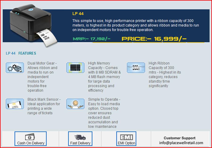 LP 44 TVS Barcode Printer - Placewell Retail